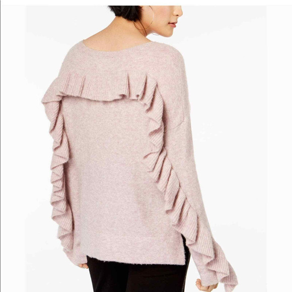 French Connection Emilde Knits Flare Sleeve Frill Pink Jumper Sweater M NWT $138 - Picture 6 of 9
